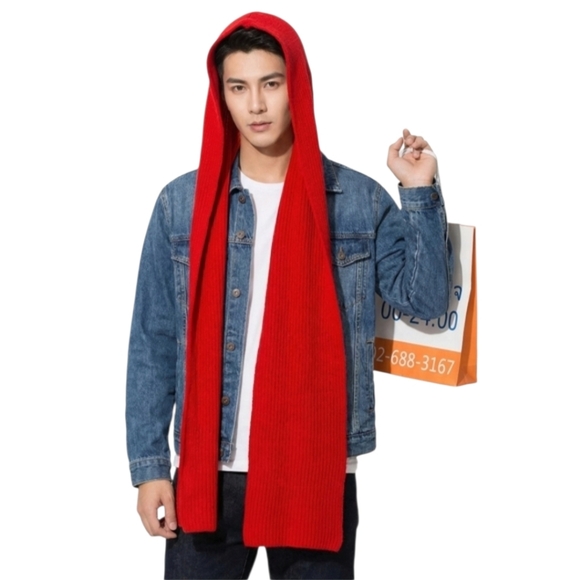 None Other - Cherry Red Hooded Scarf